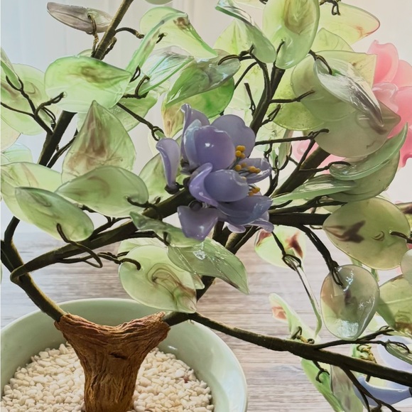 Vintage Jade Gemstone Bonsai Tree Rose Quartz Agate Carnelian Hand-carved Floral - Picture 8 of 15